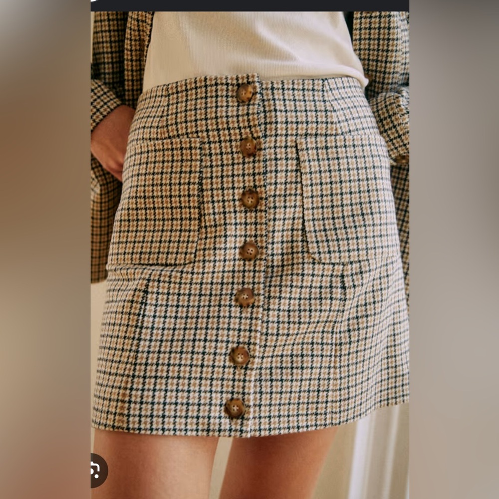 Sezane Nehir Skirt Navy Ochre Houndstooth - Size 2